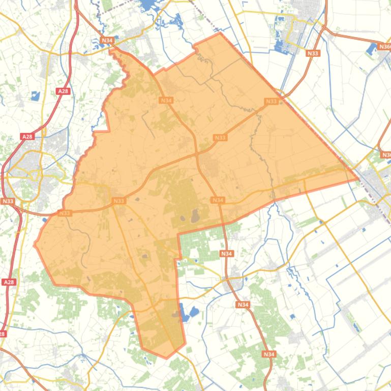 Kaart van de gemeente Aa en Hunze.