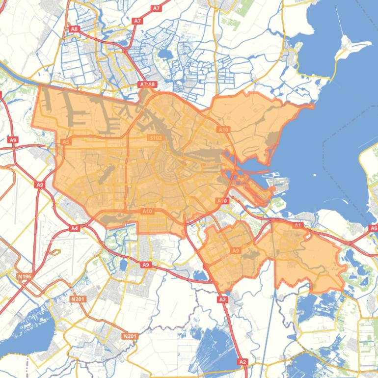 Kaart van de gemeente Amsterdam.