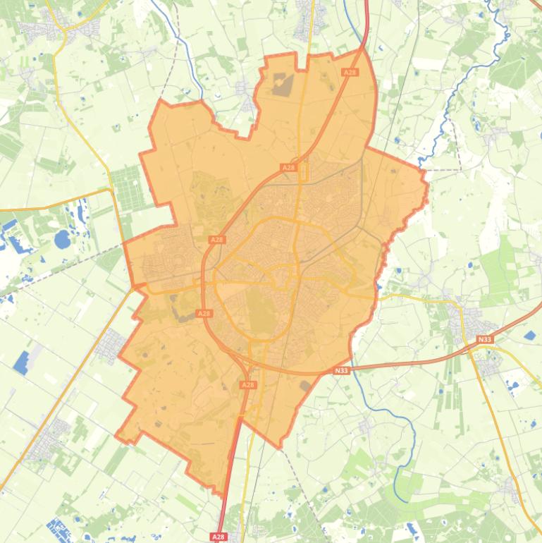 Kaart van de gemeente Assen.