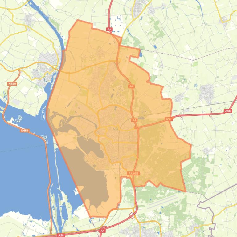 Kaart van de gemeente Bergen op Zoom.
