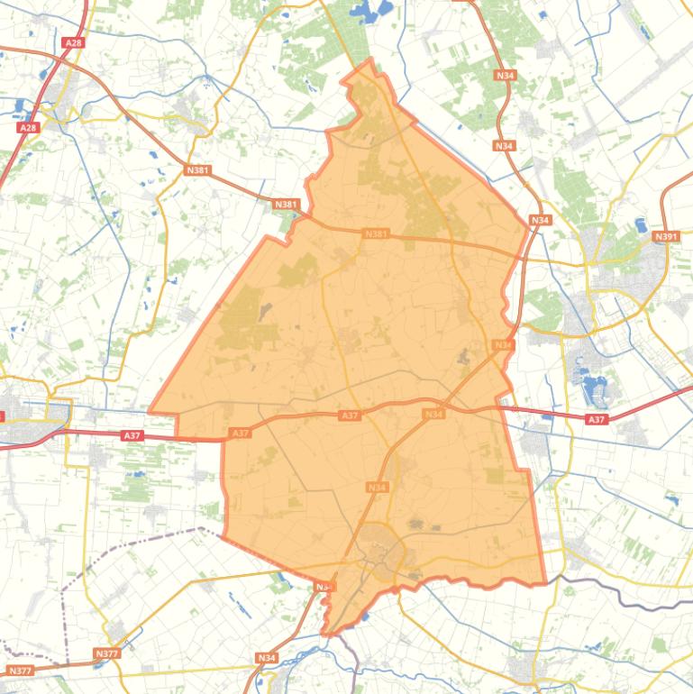 Kaart van de gemeente Coevorden.