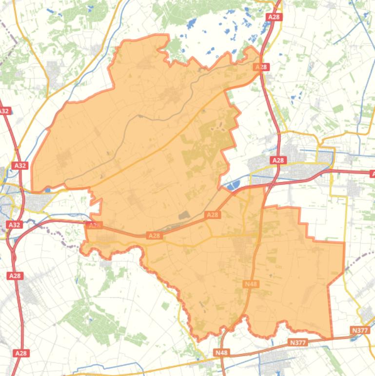 Kaart van de gemeente De Wolden.