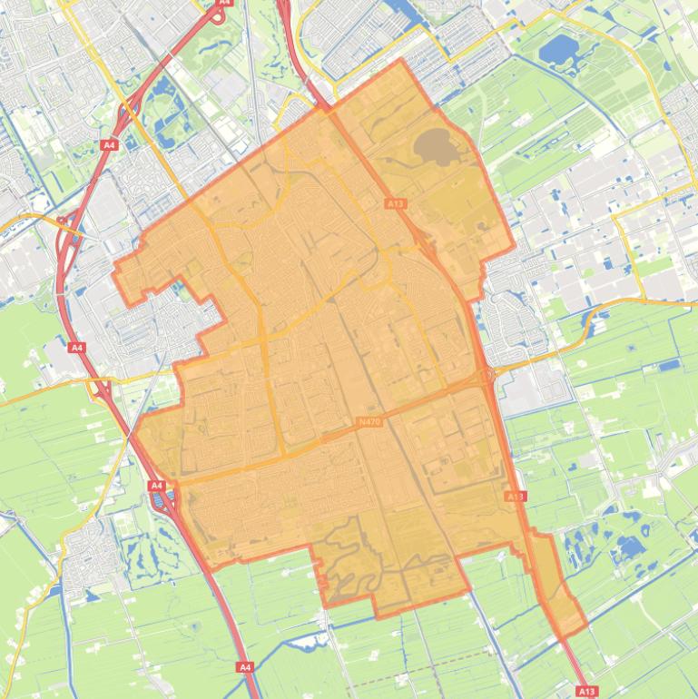 Kaart van de gemeente Delft.