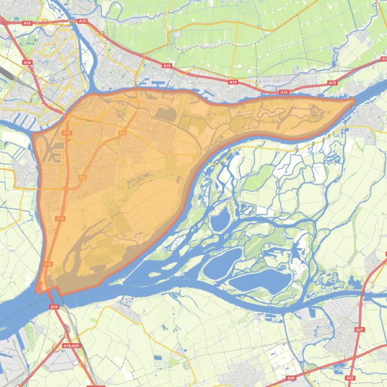 Kaart van de gemeente Dordrecht.