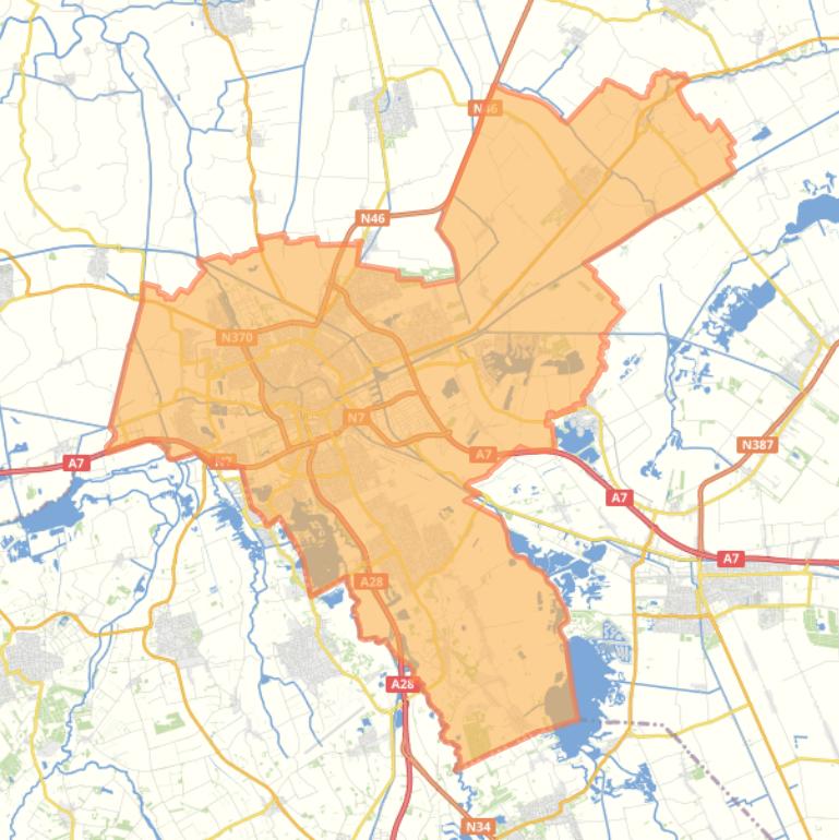 Kaart van de gemeente Groningen.