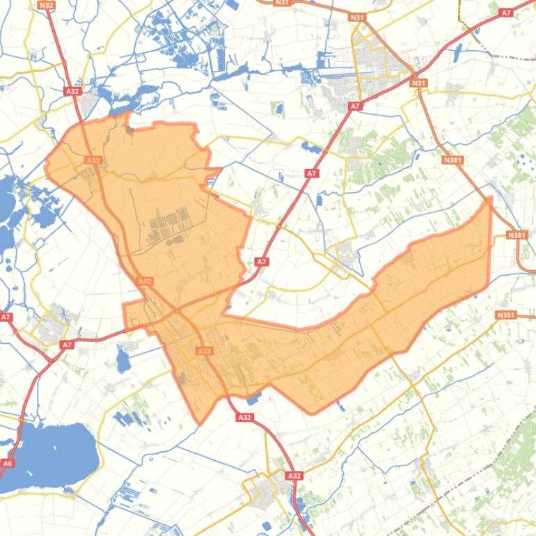 Kaart van de gemeente Heerenveen.
