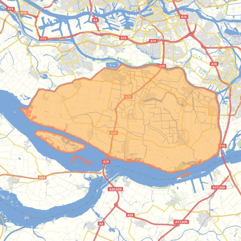 Kaart van de gemeente Hoeksche Waard.