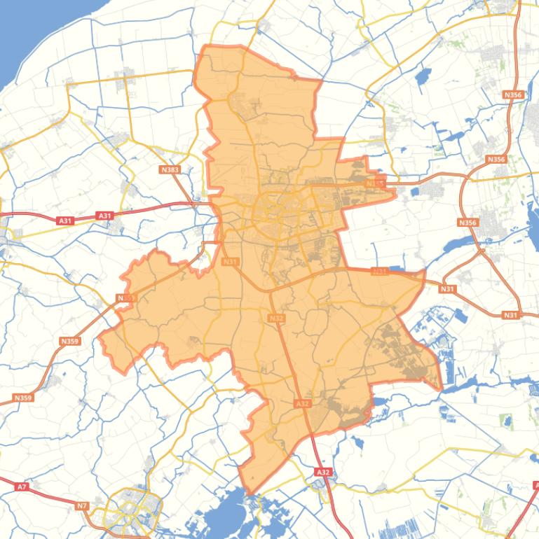 Kaart van de gemeente Leeuwarden.