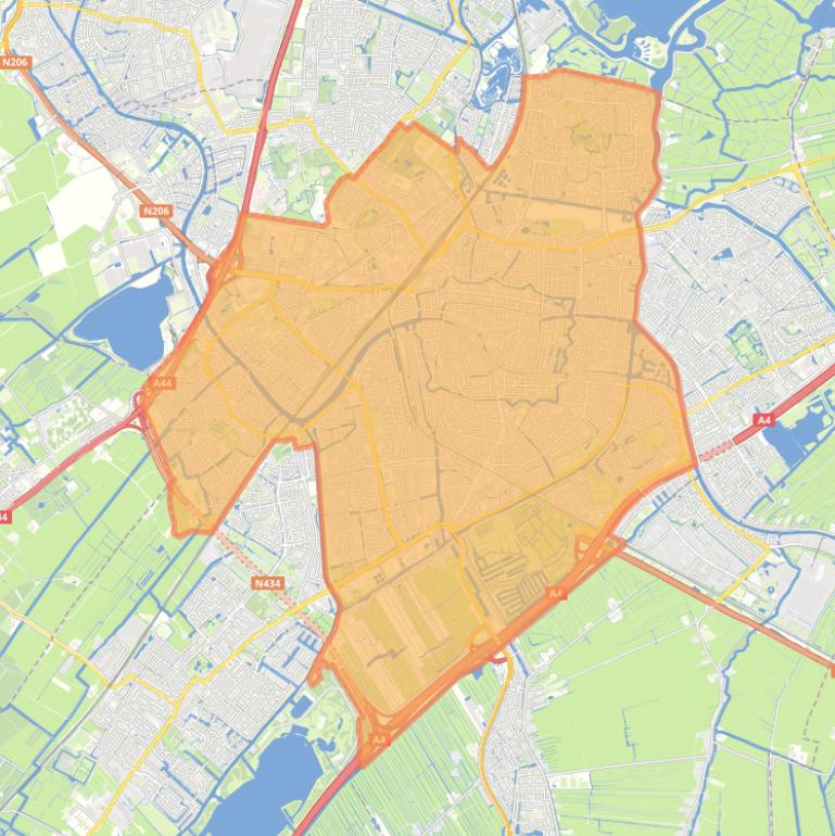 Kaart van de gemeente Leiden.