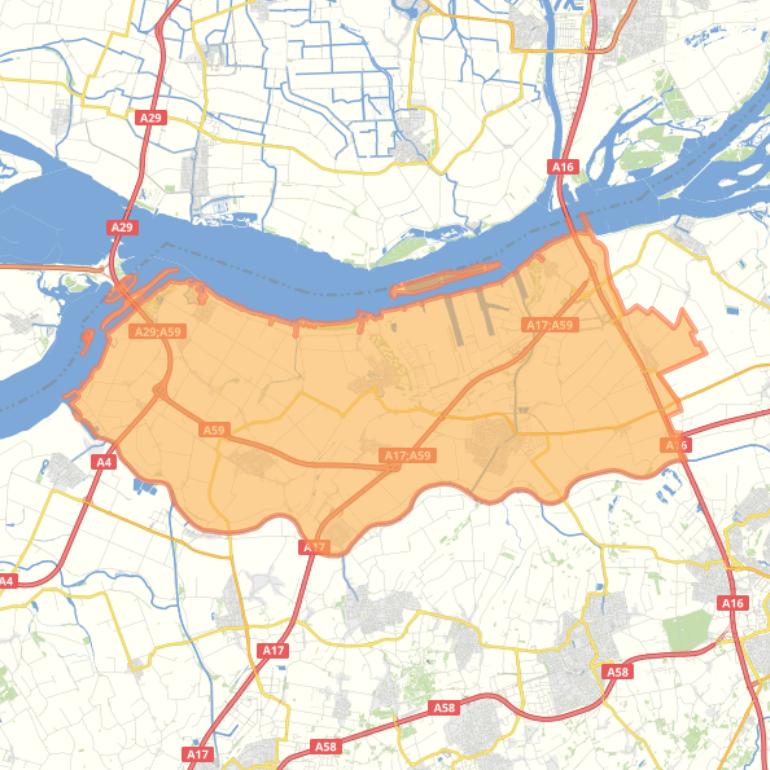 Kaart van de gemeente Moerdijk.