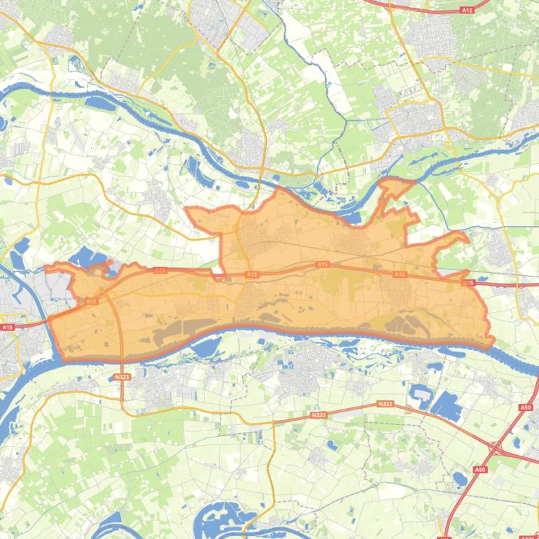 Kaart van de gemeente Neder-Betuwe.