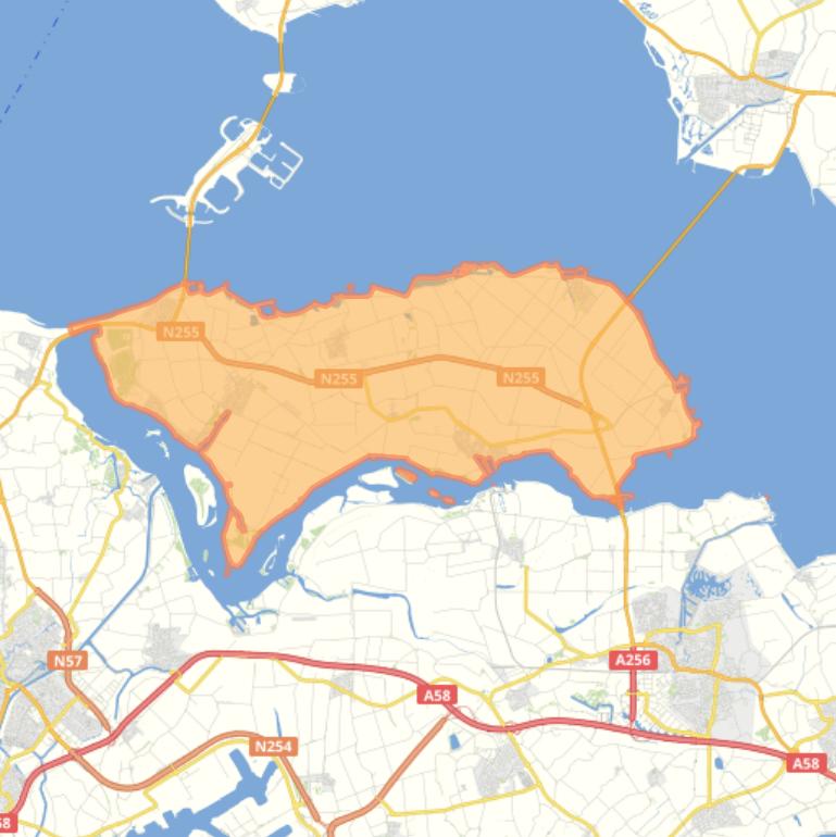 Kaart van de gemeente Noord-Beveland.