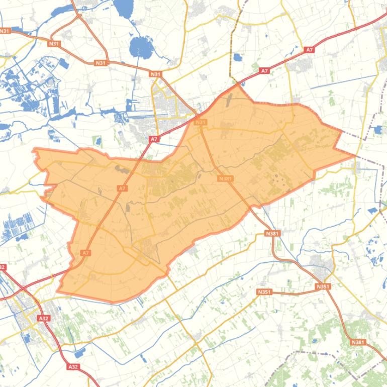 Kaart van de gemeente Opsterland.