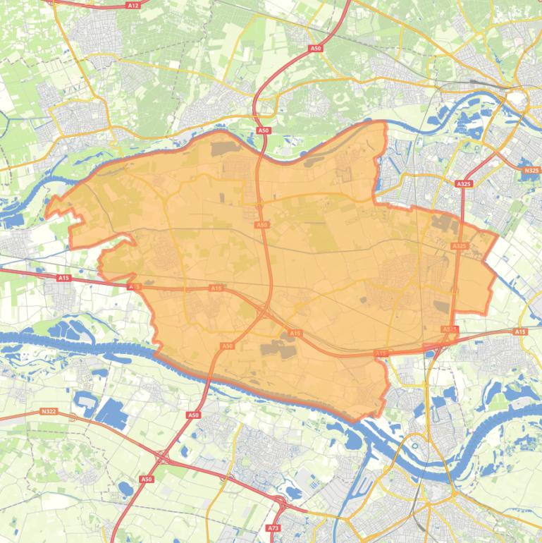 Kaart van de gemeente Overbetuwe.