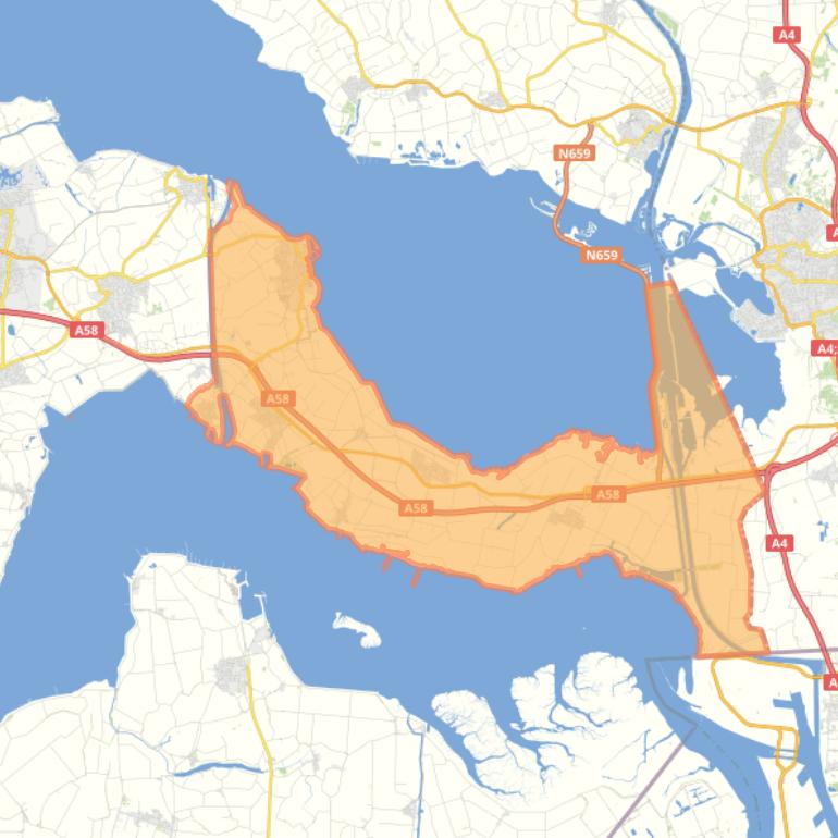 Kaart van de gemeente Reimerswaal.