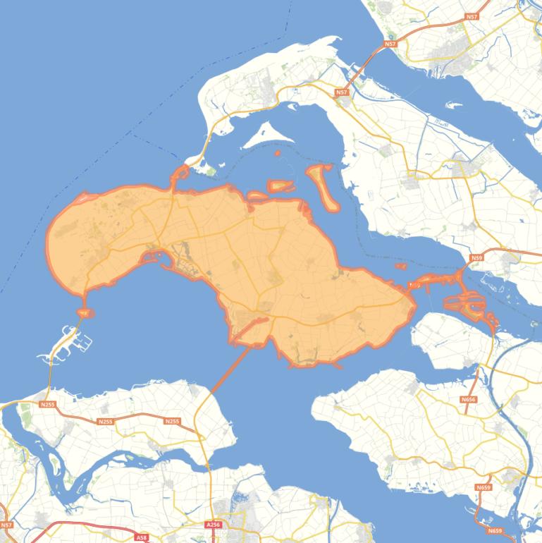 Kaart van de gemeente Schouwen-Duiveland.