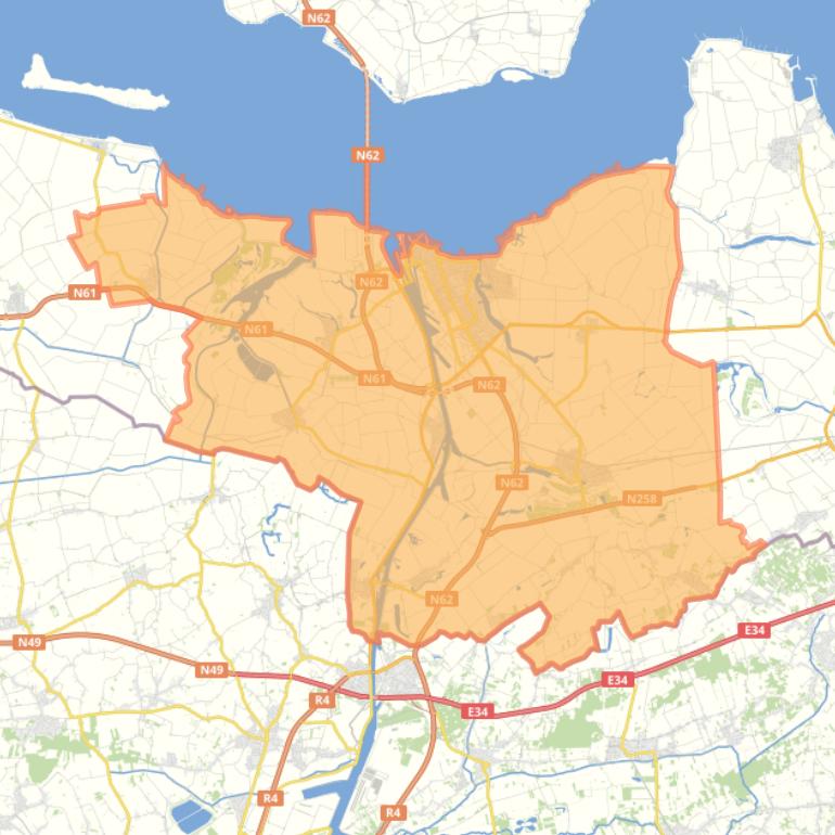 Kaart van de gemeente Terneuzen.