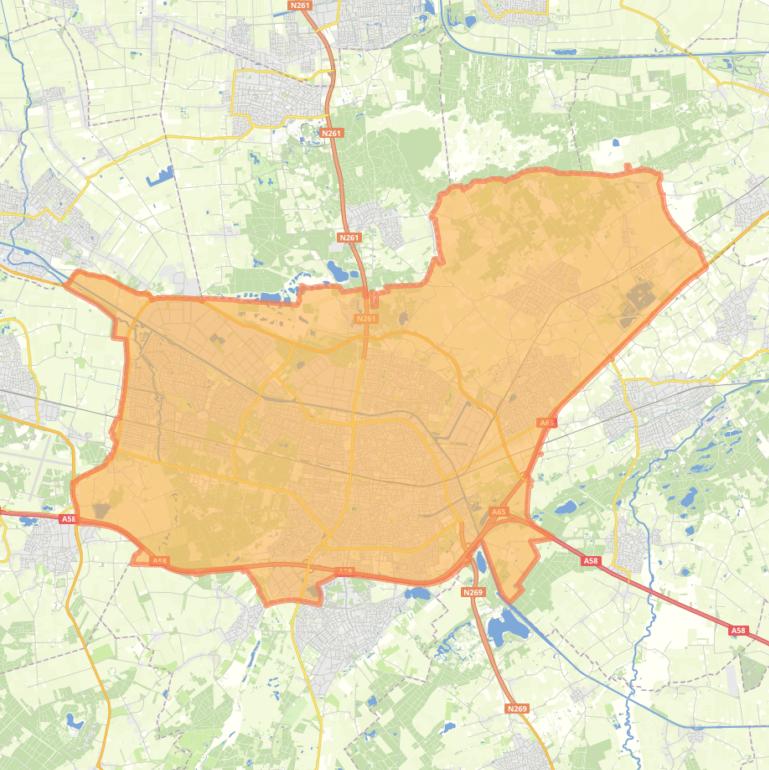 Kaart van de gemeente Tilburg.