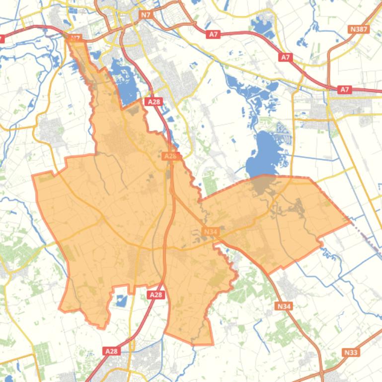 Kaart van de gemeente Tynaarlo.