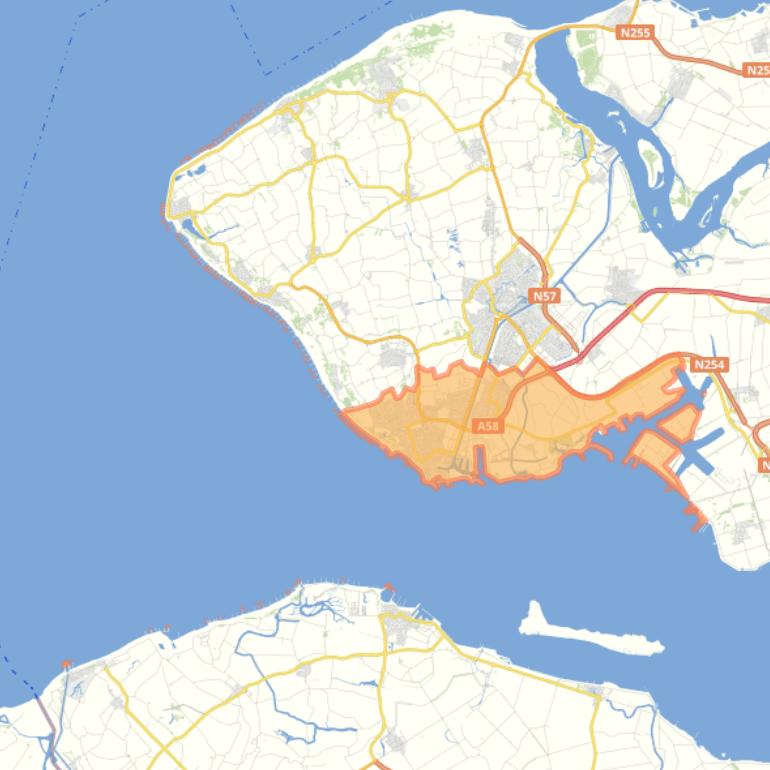 Kaart van de gemeente Vlissingen.