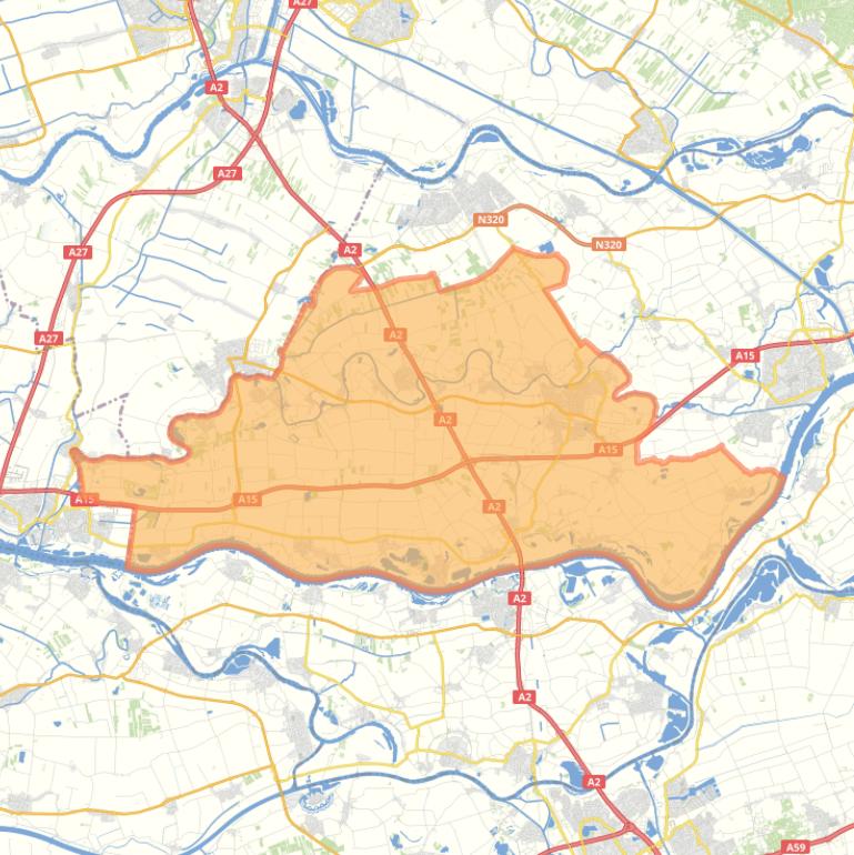 Kaart van de gemeente West Betuwe.