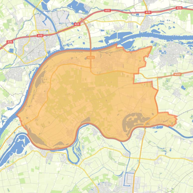Kaart van de gemeente West Maas en Waal.