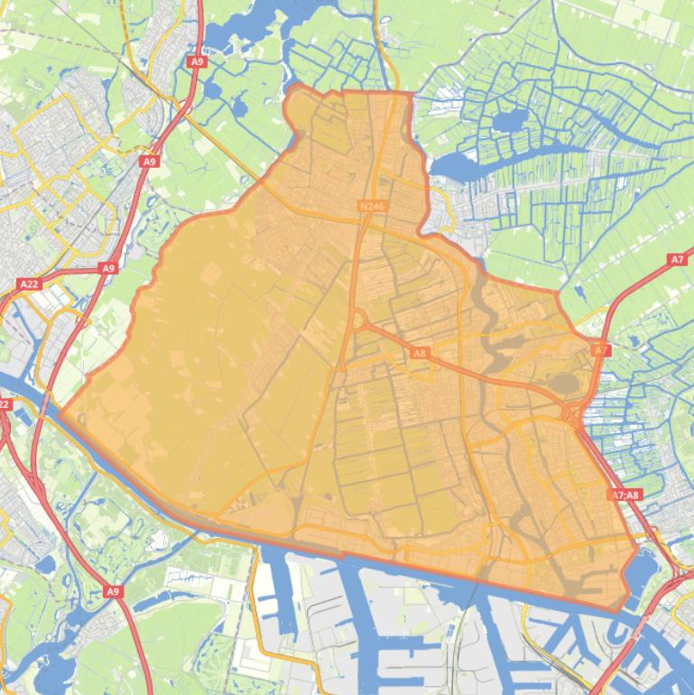 Kaart van de gemeente Zaanstad.