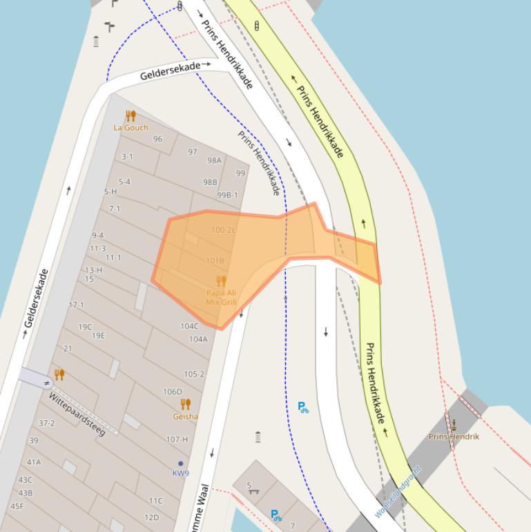 Kaart van postcodegebied 1011AH.