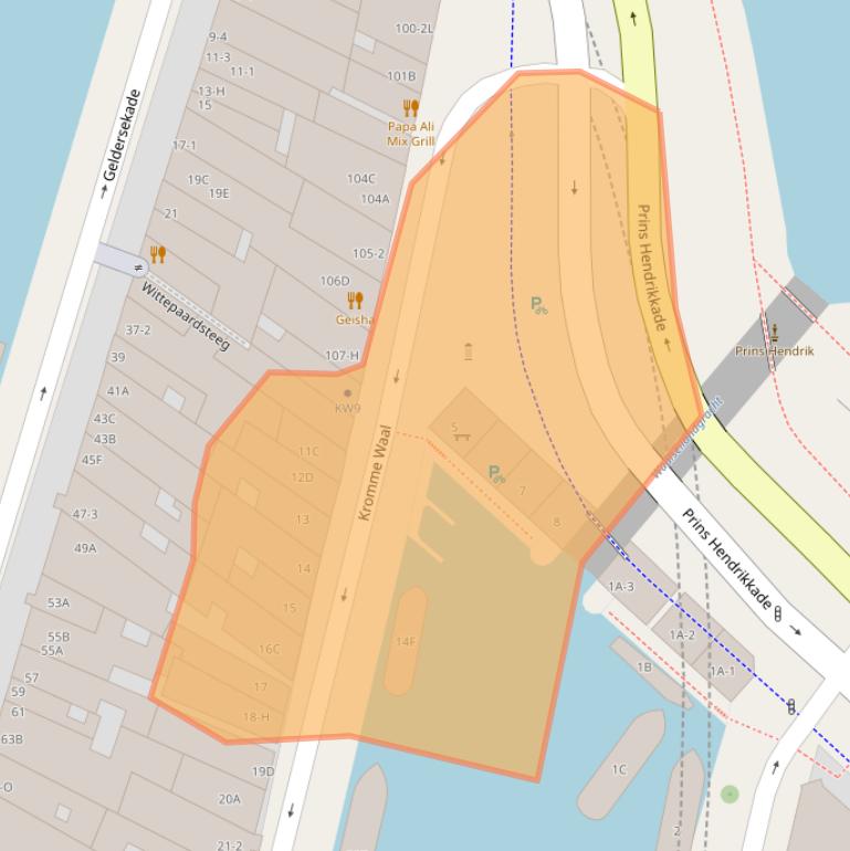 Kaart van postcodegebied 1011BS.