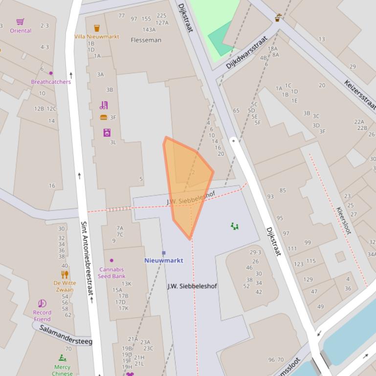 Kaart van postcodegebied 1011DC.