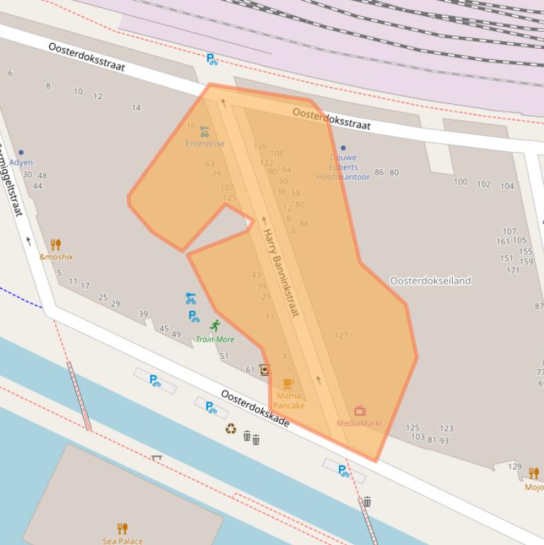 Kaart van postcodegebied 1011DD.