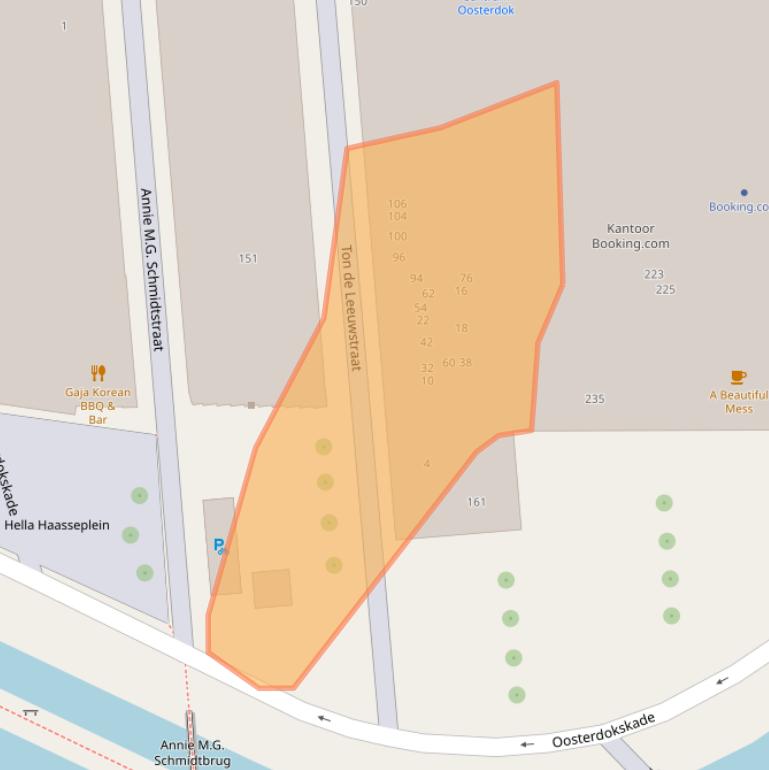 Kaart van postcodegebied 1011DE.