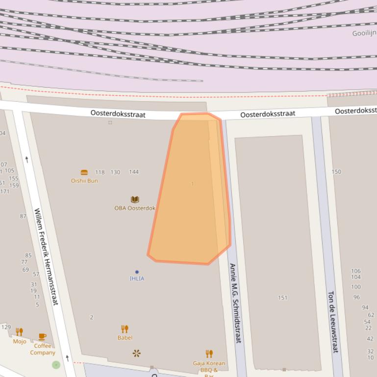 Kaart van postcodegebied 1011DH.