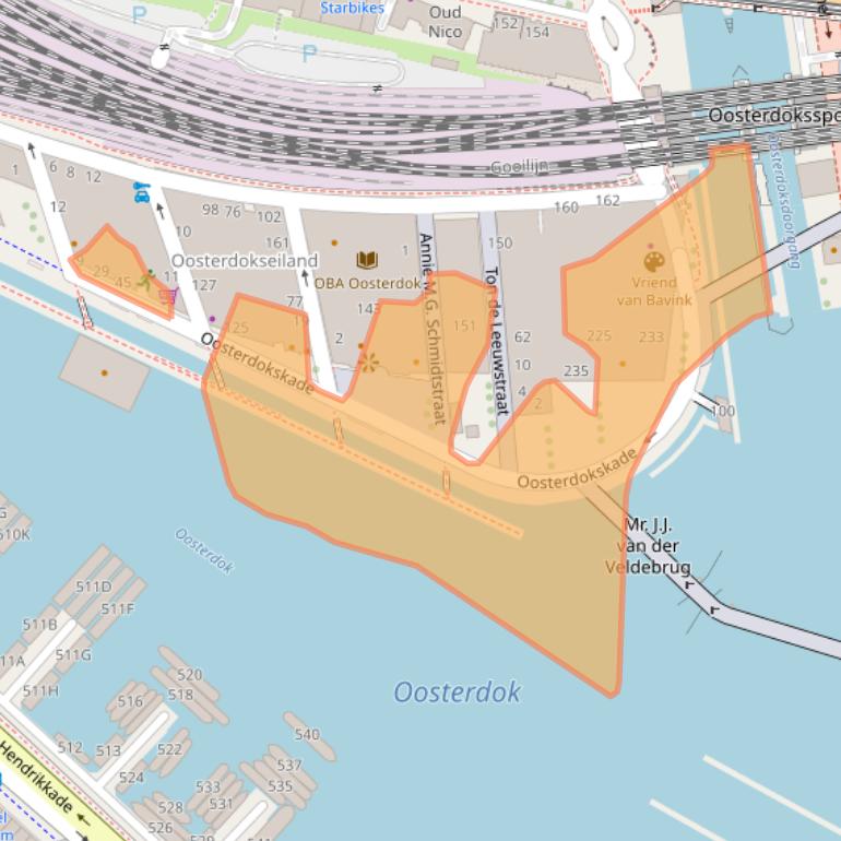 Kaart van postcodegebied 1011DL.