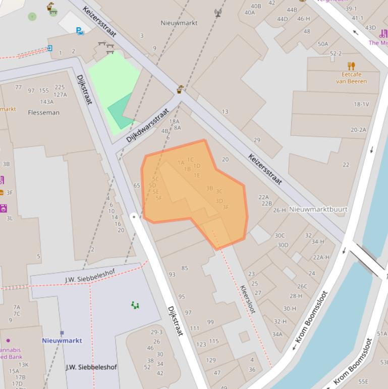 Kaart van postcodegebied 1011DZ.