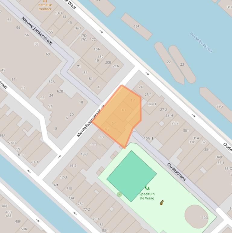 Kaart van postcodegebied 1011EE.