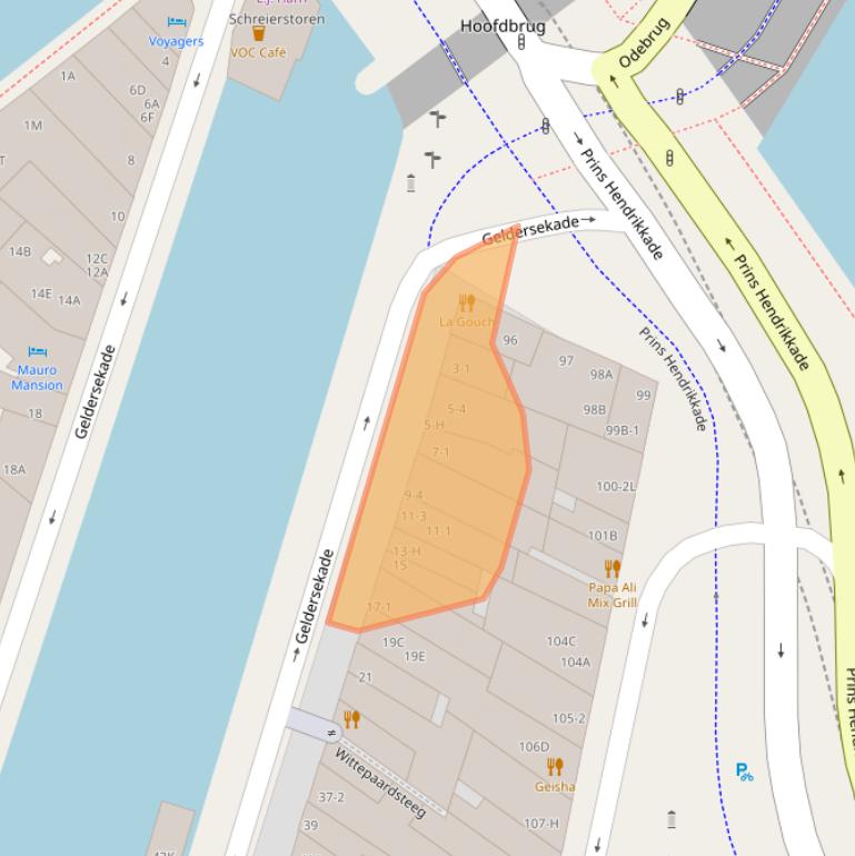 Kaart van postcodegebied 1011EH.