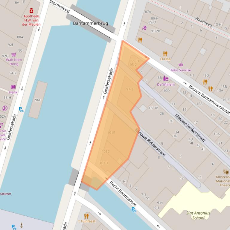 Kaart van postcodegebied 1011EM.