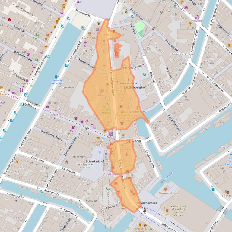 Kaart van postcodegebied 1011HB.