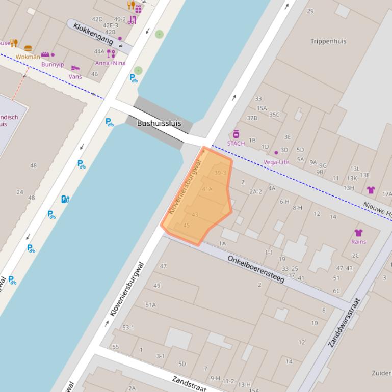 Kaart van postcodegebied 1011JW.