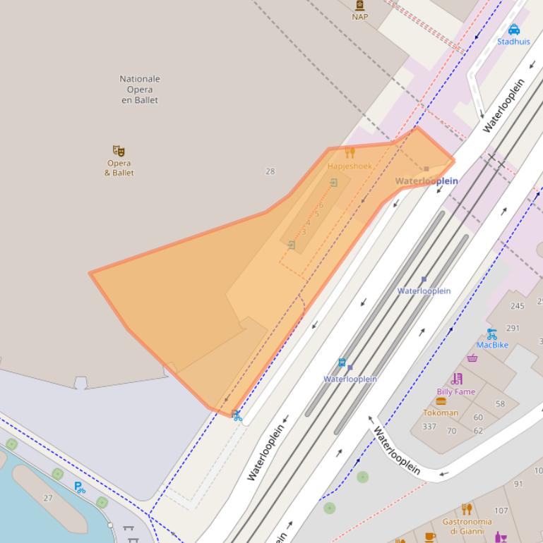 Kaart van postcodegebied 1011MS.