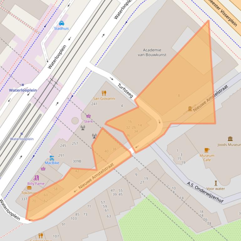 Kaart van postcodegebied 1011PM.