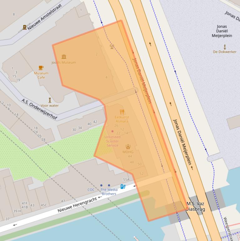 Kaart van postcodegebied 1011RH.