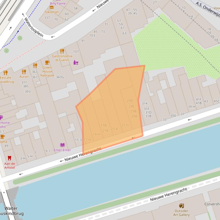 Kaart van postcodegebied 1011RL.