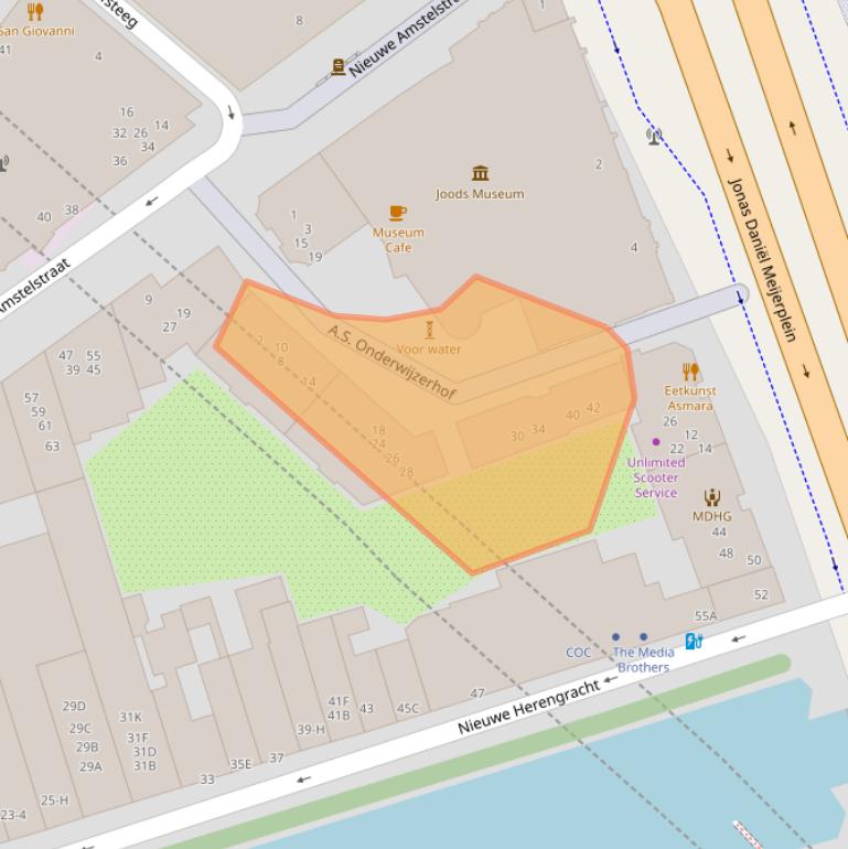 Kaart van postcodegebied 1011VS.