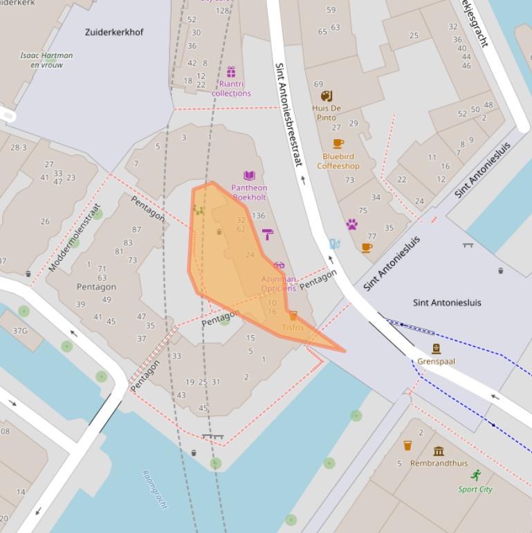 Kaart van postcodegebied 1011WD.