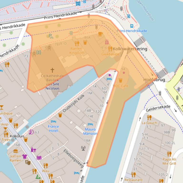 Kaart van postcodegebied 1012AE.