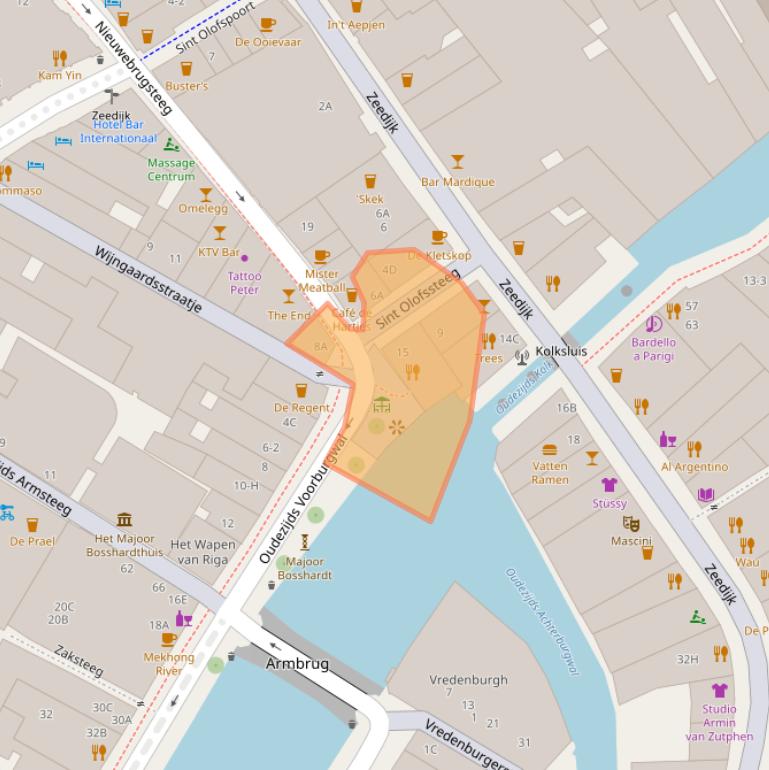 Kaart van postcodegebied 1012AK.