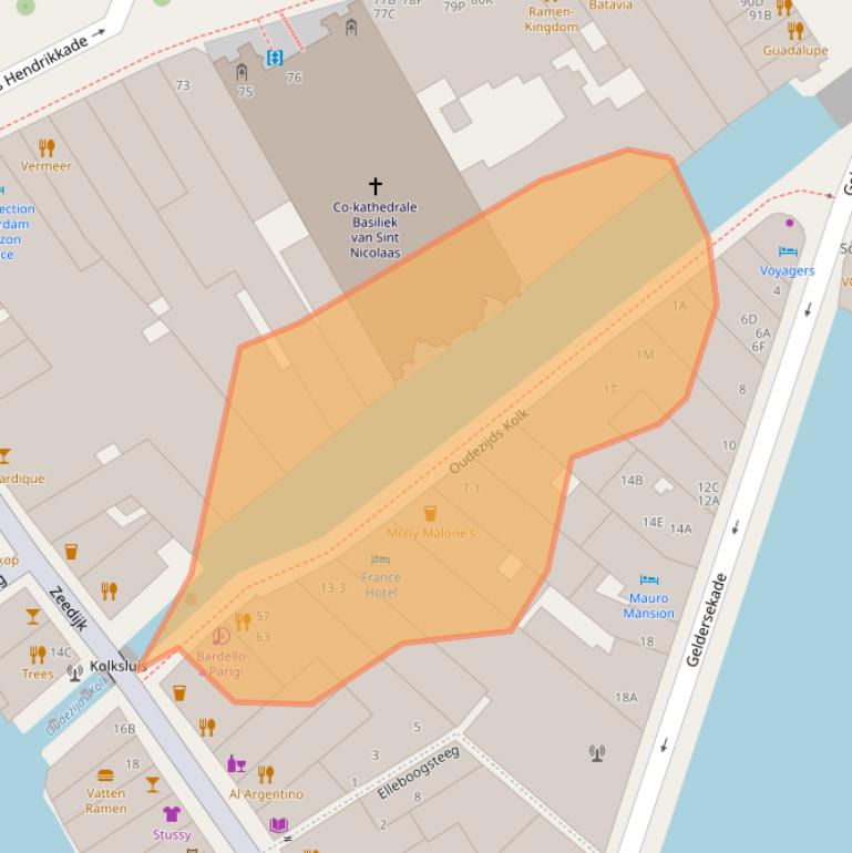 Kaart van postcodegebied 1012AL.