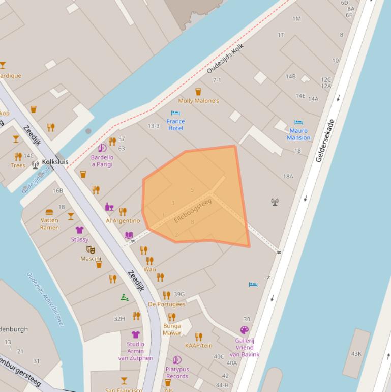 Kaart van postcodegebied 1012AM.